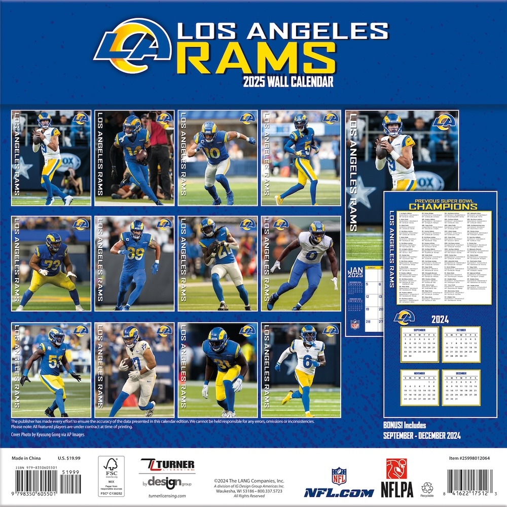 Los Angeles Rams 2025 NFL Team Wall Calendar