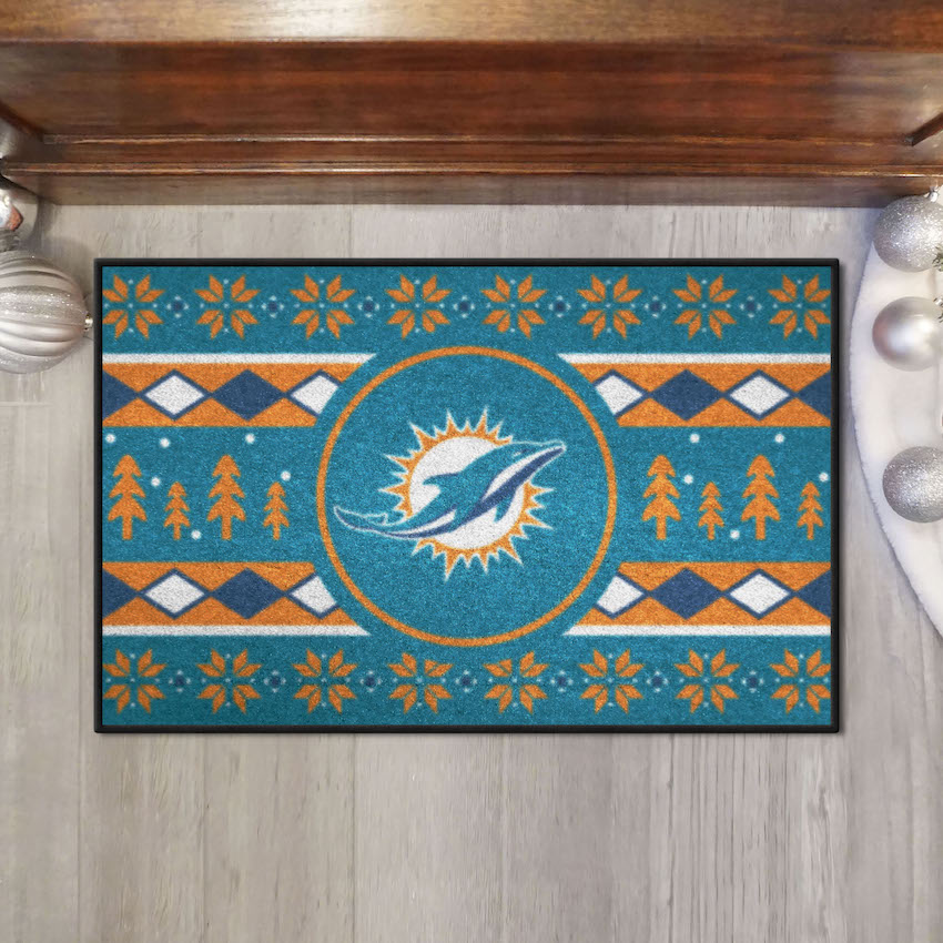 Miami Dolphins Holiday Sweater Themed 20 x 30 STARTER Floor Mat