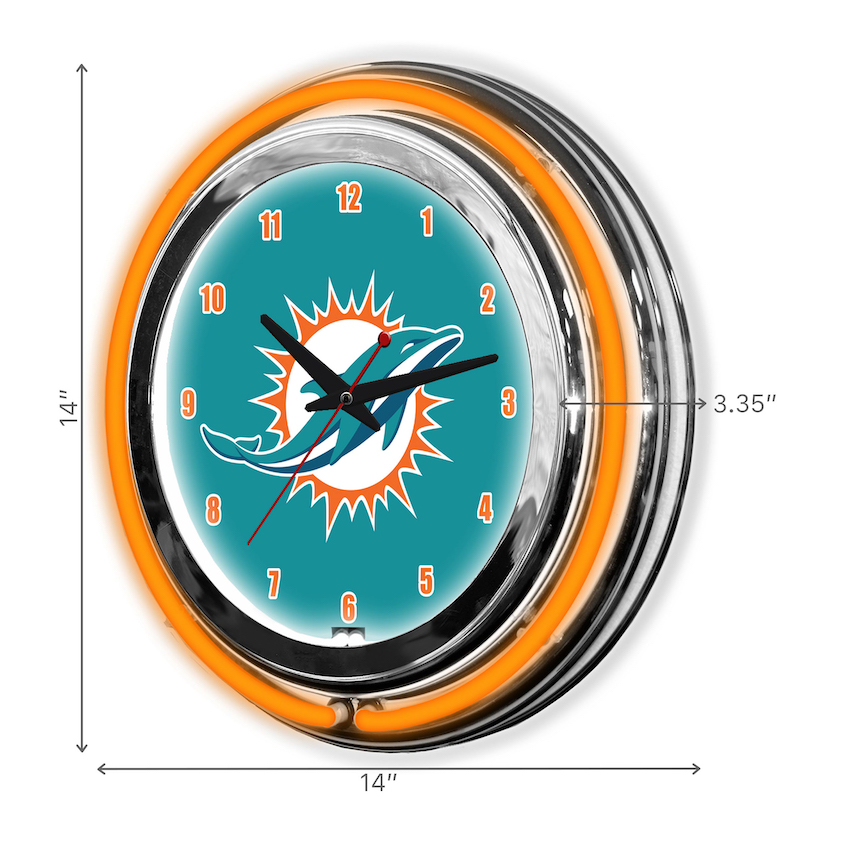 Miami Dolphins Chrome NEON Clock 14 inch