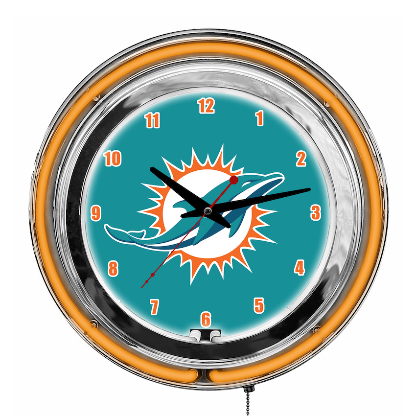 Miami Dolphins Chrome NEON Clock 14 inch