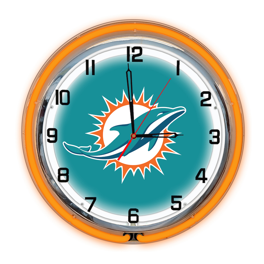 Miami Dolphins Chrome NEON Clock 18 inch