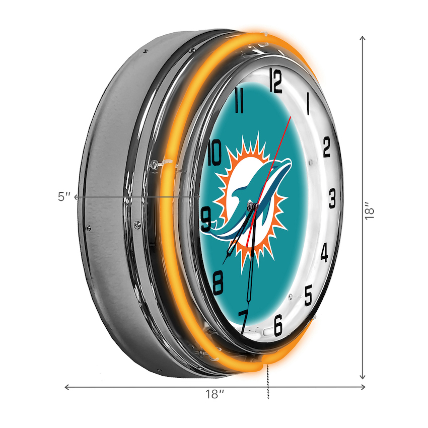 Miami Dolphins Chrome NEON Clock 18 inch