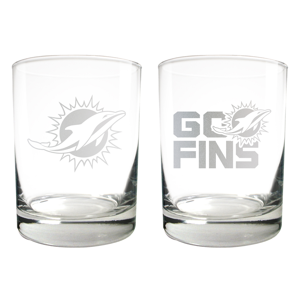 Miami Dolphins 2pc Rocks Glass Set