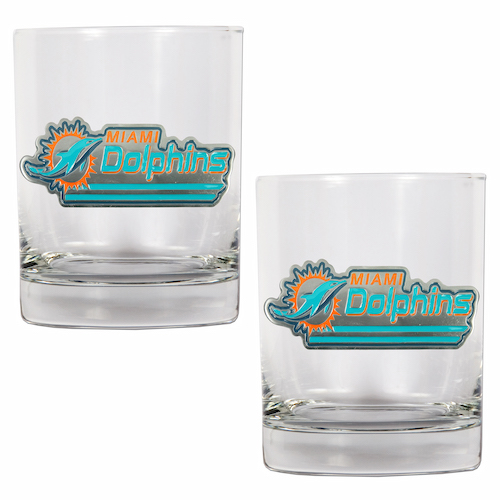 Miami Dolphins NFL Logo 2pc Rocks Glass Set