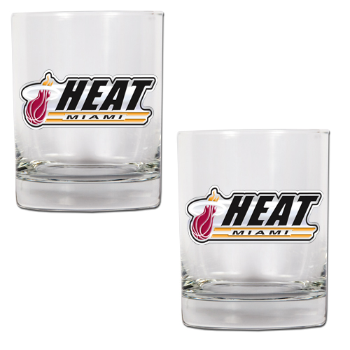 Miami Heat NBA Logo 2pc Rocks Glass Set