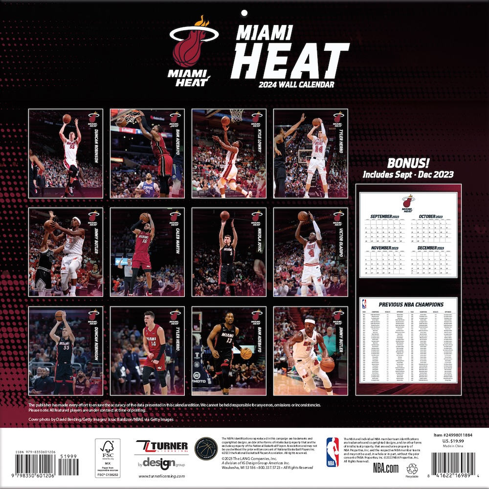 Miami Heat 2020 NBA Team Wall Calendar - Buy at KHC Sports