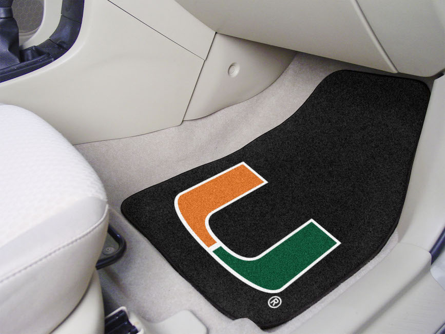 Miami Hurricanes BLACK LOGO Car Floor Mats 18 x 27 Carpeted-Pair