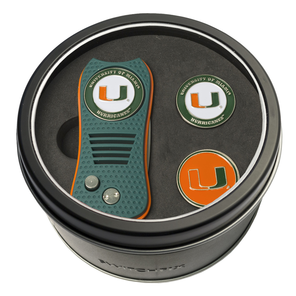 Miami Hurricanes Switchblade Divot Tool and 2 Ball Marker Gift Pack