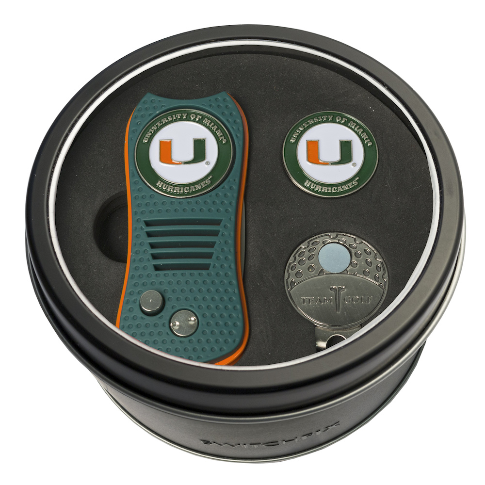 Miami Hurricanes Switchblade Divot Tool Cap Clip and Ball Marker Gift Pack