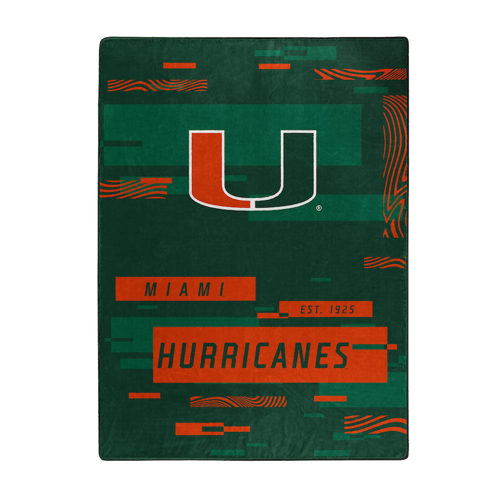 Miami Hurricanes Large Plush Fleece Raschel Blanket 60 x 80