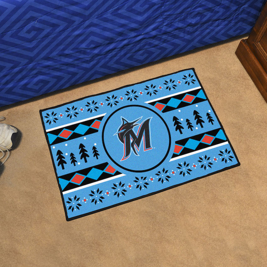 Miami Marlins ALT LOGO Holiday Sweater Themed 20 x 30 STARTER Floor Mat