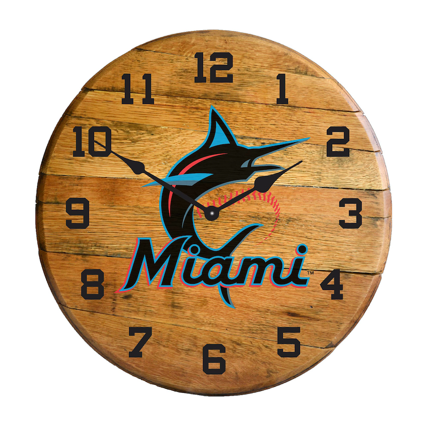 Miami Marlins Oak Barrel Clock