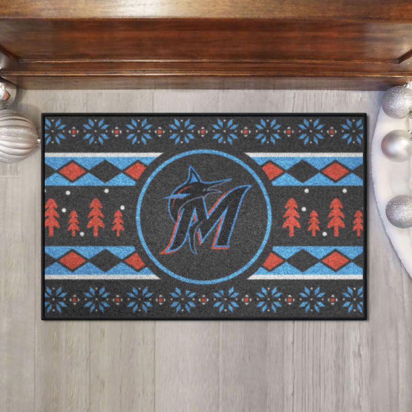 Miami Marlins Holiday Sweater Themed 20 x 30 STARTER Floor Mat