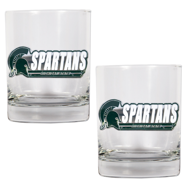 Michigan State Spartans NCAA Logo 2pc Rocks Glass Set