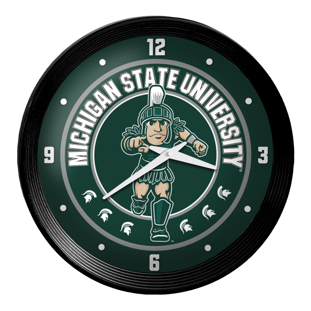 Michigan State Spartans SPARTY Ribbed Frame Wall Clock