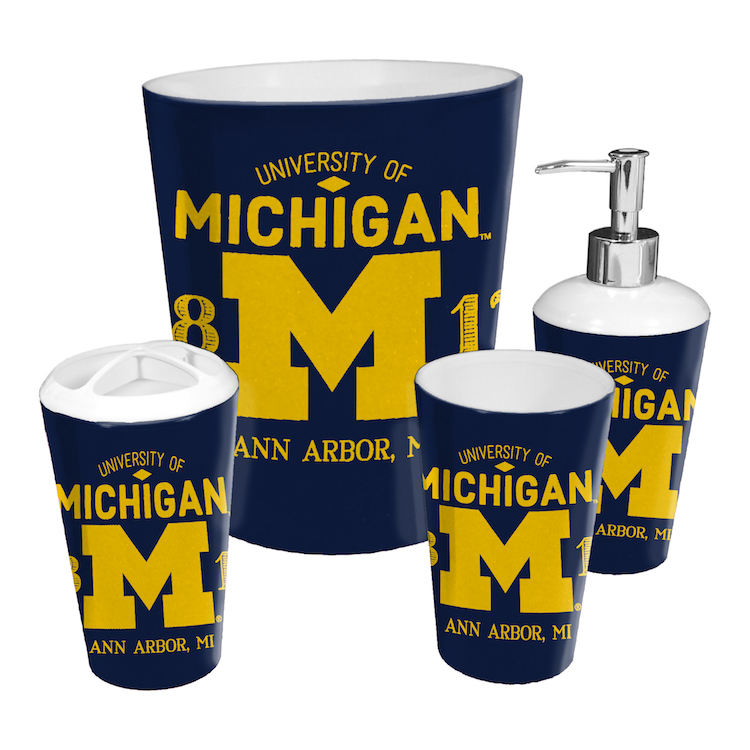 Michigan Wolverines 4 Piece Bathroom Accessory Set