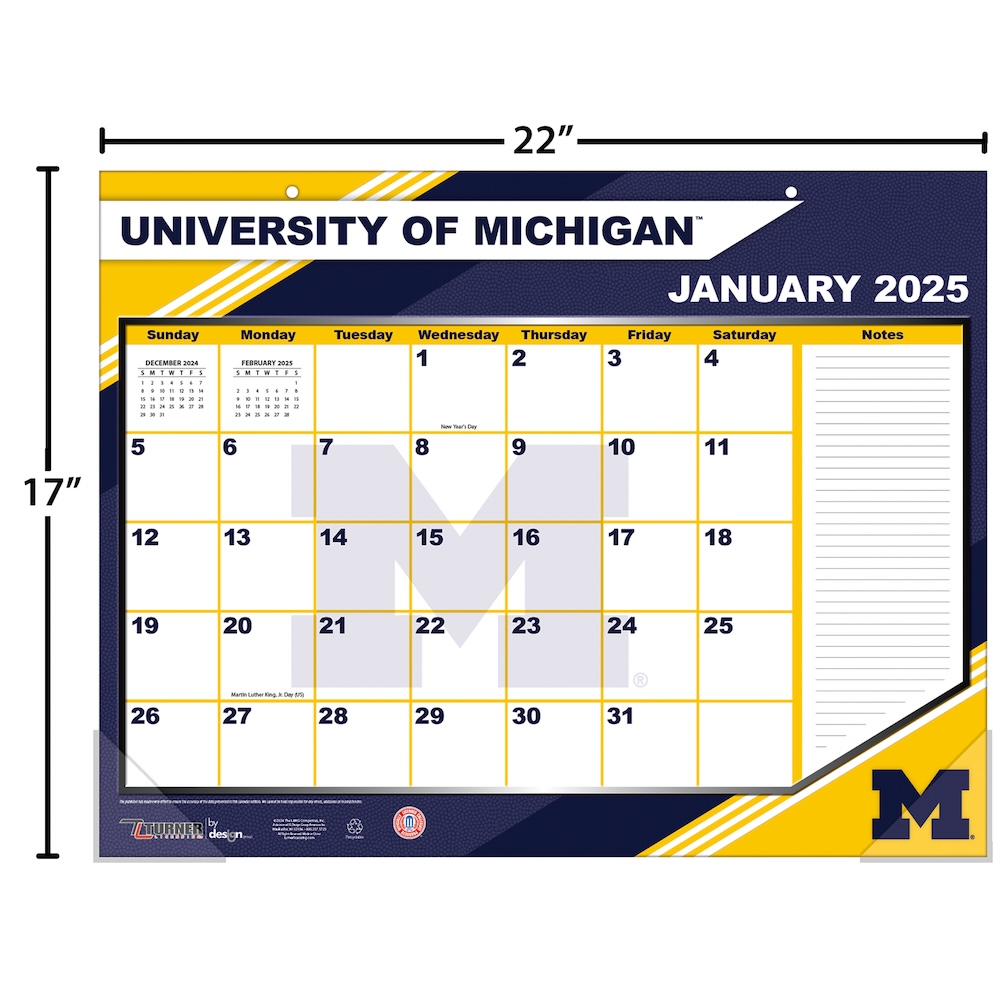 Michigan Wolverines 2025 NCAA 22 X 17 Desk Calendar