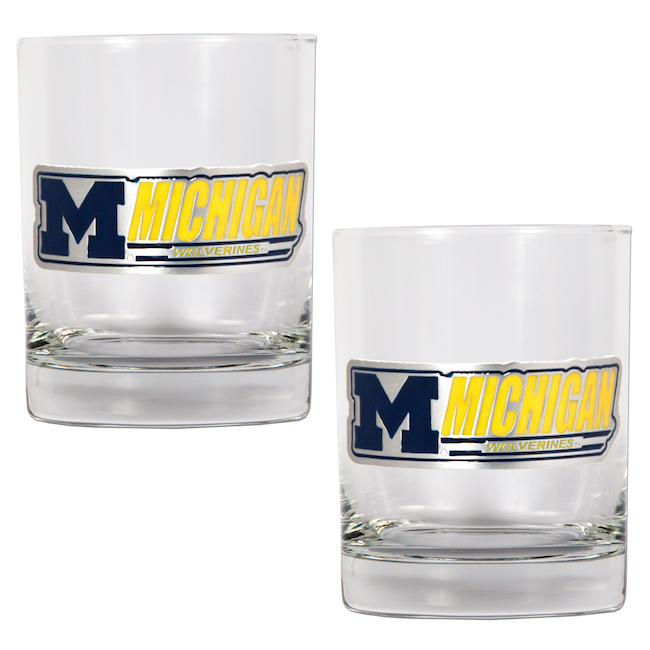 Michigan Wolverines NCAA Logo 2pc Rocks Glass Set