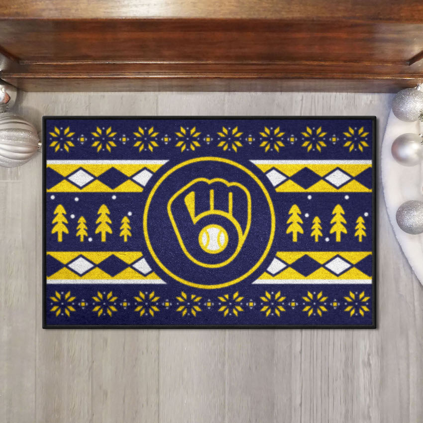 Milwaukee Brewers Holiday Sweater Themed 20 x 30 STARTER Floor Mat