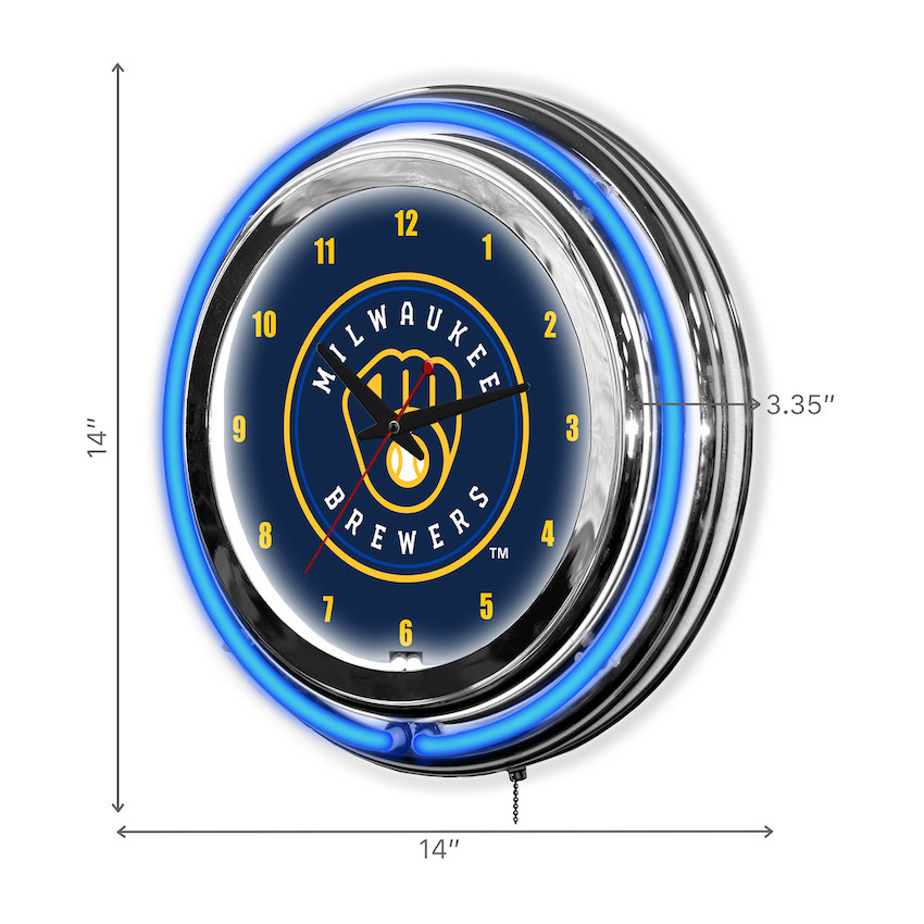 Milwaukee Brewers Chrome NEON Clock 14 inch