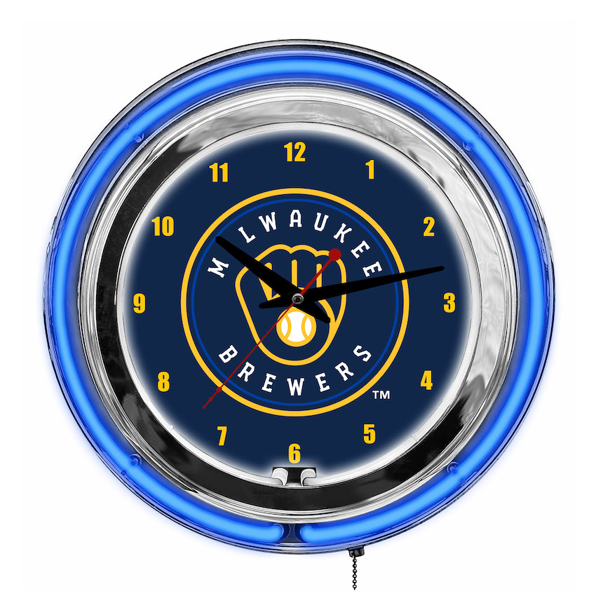 Milwaukee Brewers Chrome NEON Clock 14 inch