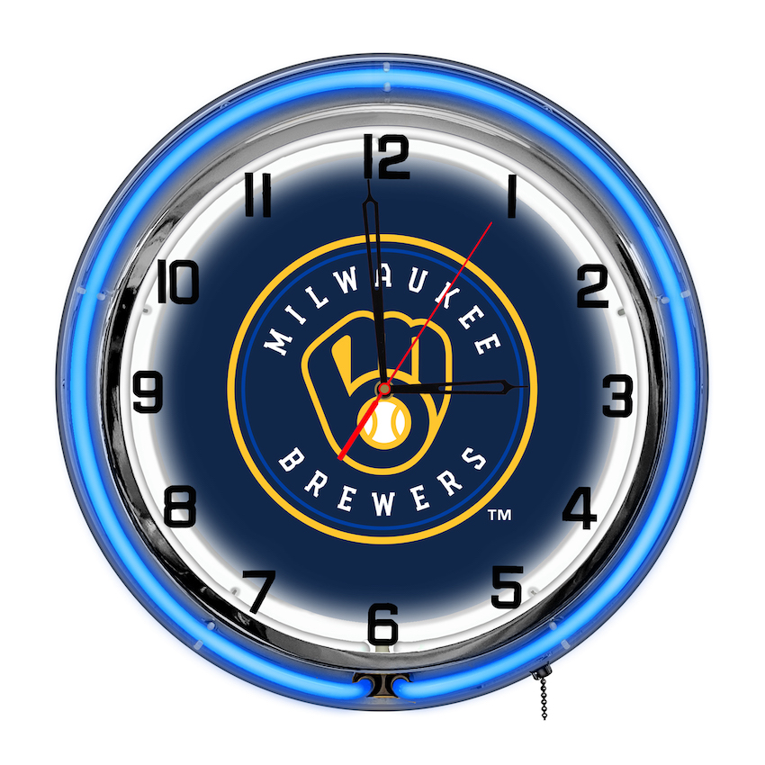 Milwaukee Brewers Chrome NEON Clock 18 inch