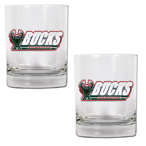 Milwaukee Bucks NBA Logo 2pc Rocks Glass Set