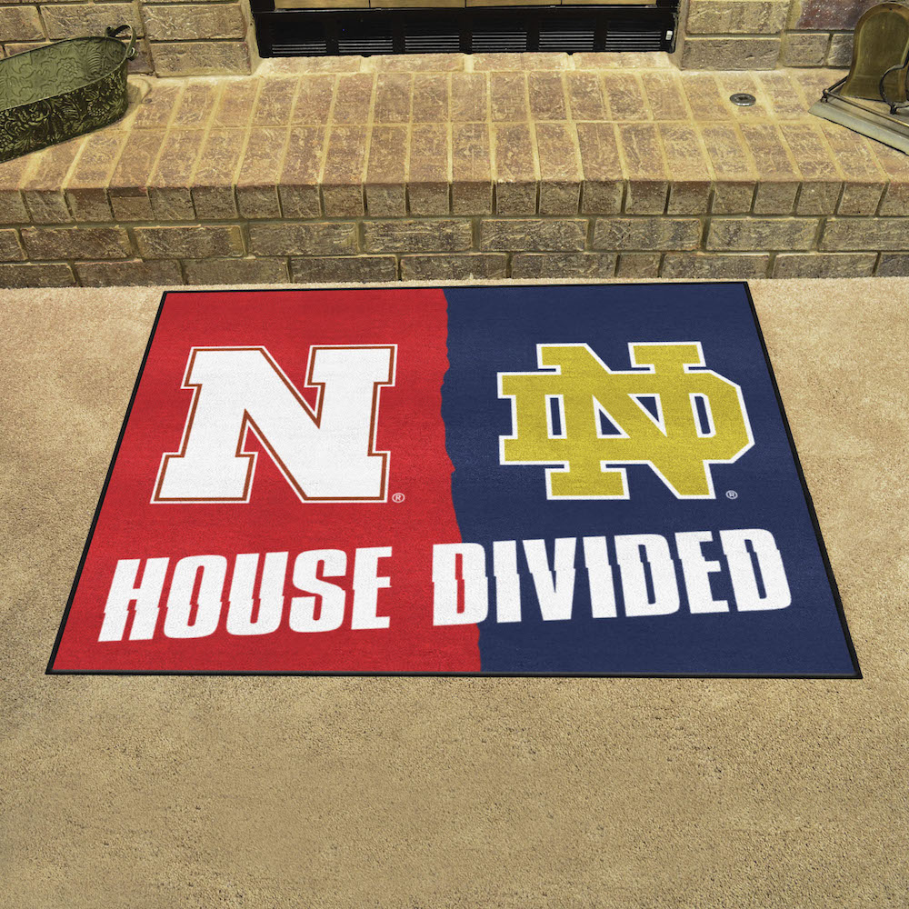 NCAA House Divided Rivalry Rug Nebraska Cornhuskers - Notre Dame Fighting Irish