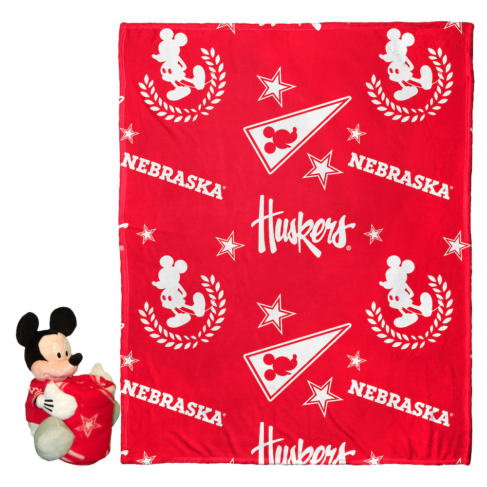 Nebraska Cornhuskers Disney Mickey Mouse Hugger and Silk Blanket Set