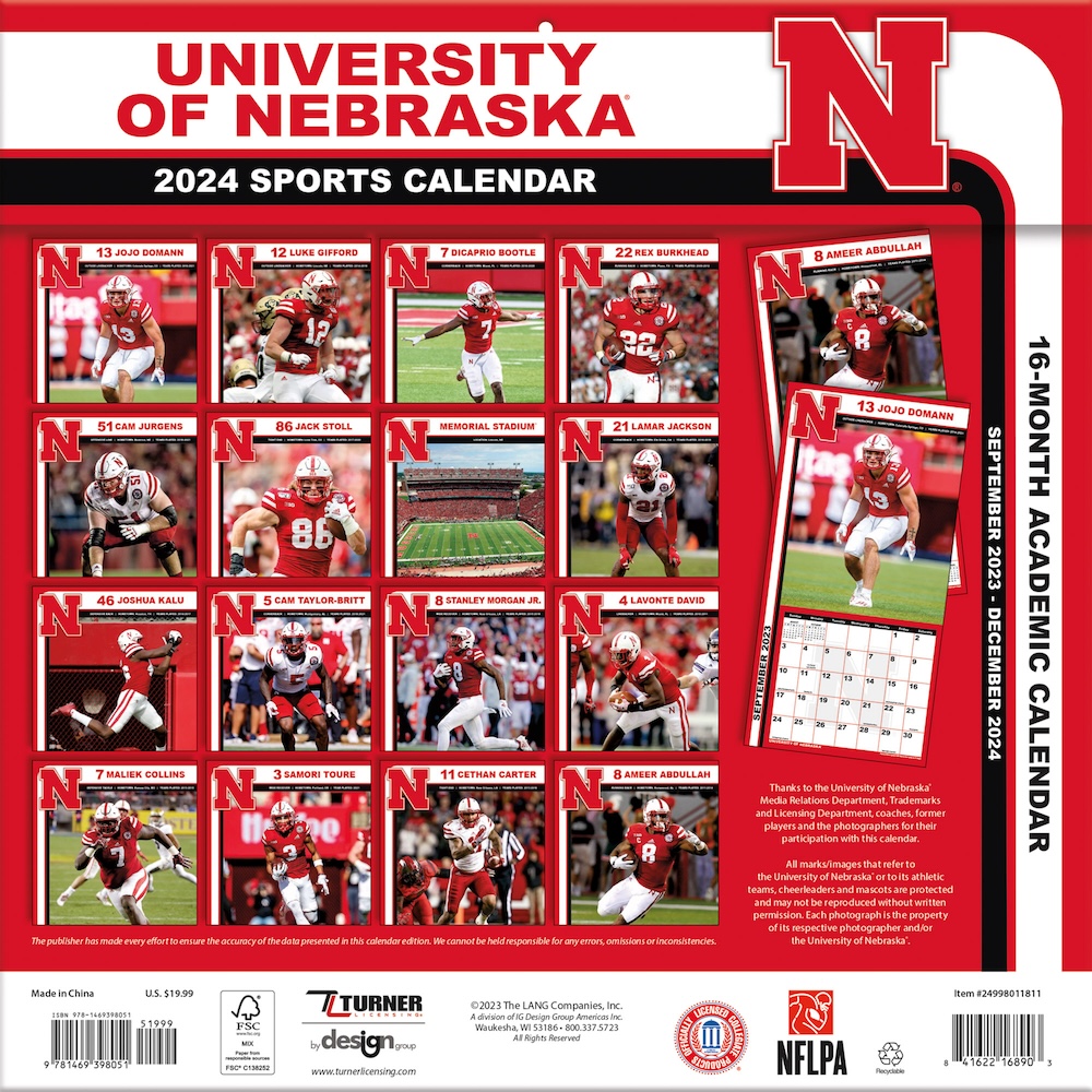 Nebraska Cornhuskers 2025 NCAA Team Wall Calendar