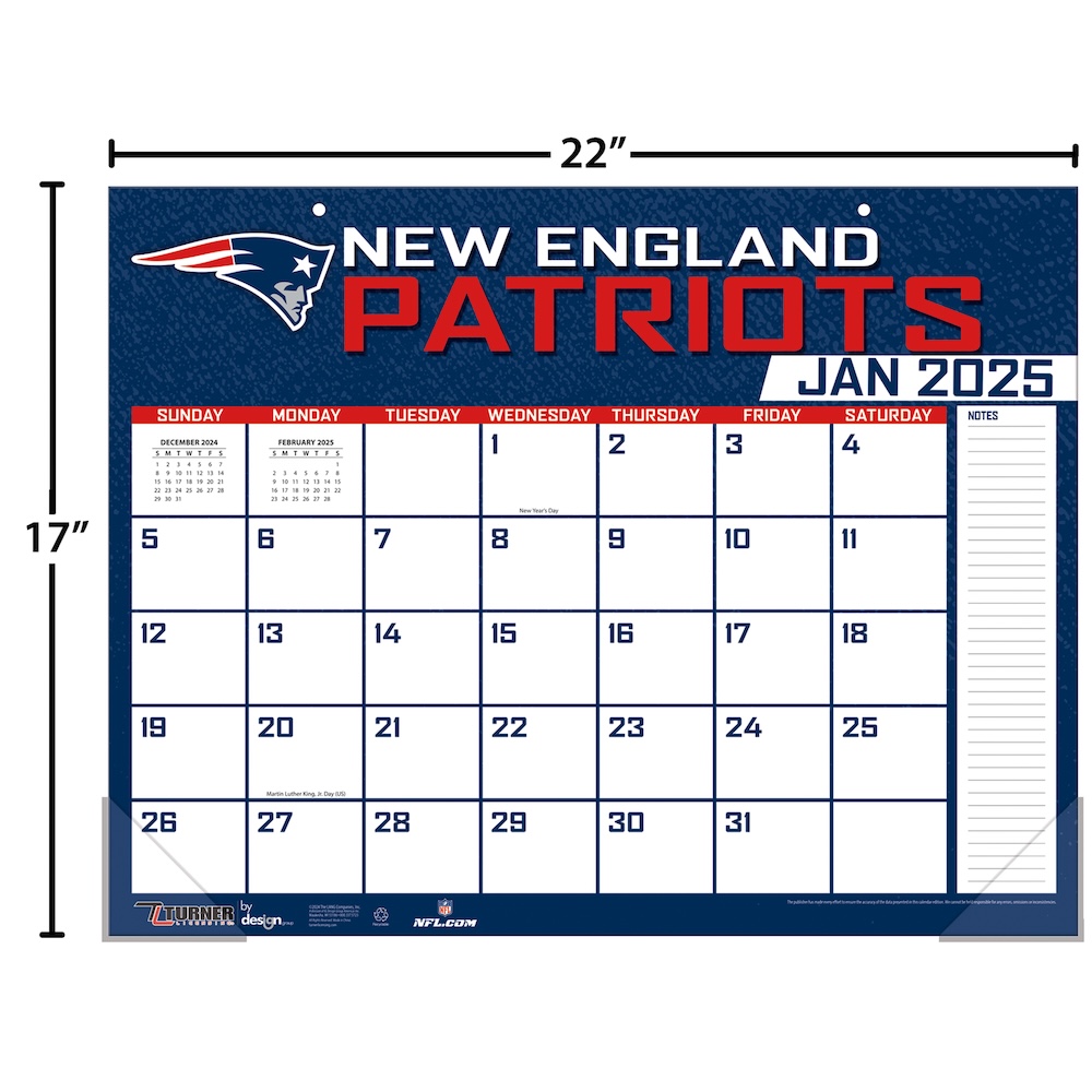 New England Patriots 2025 NFL 22 X 17 Desk Calendar