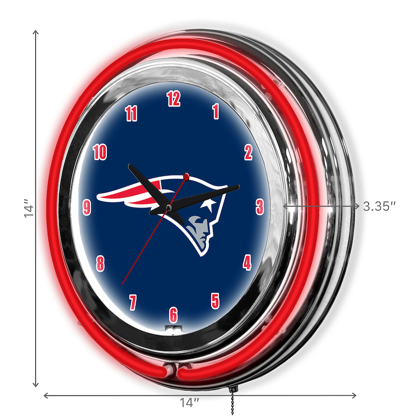 New England Patriots Chrome NEON Clock 14 inch