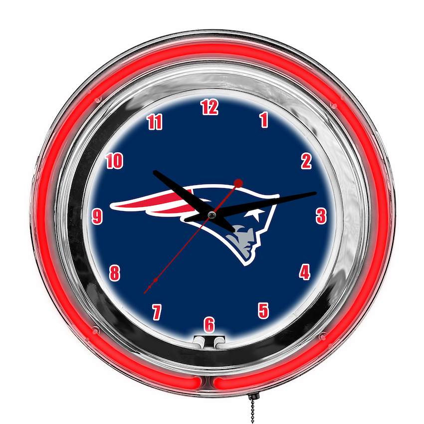 New England Patriots Chrome NEON Clock 14 inch