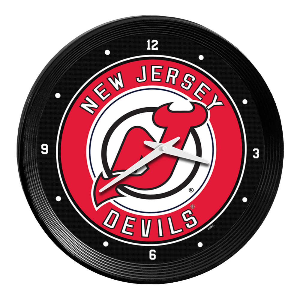 New Jersey Devils Ribbed Frame Wall Clock