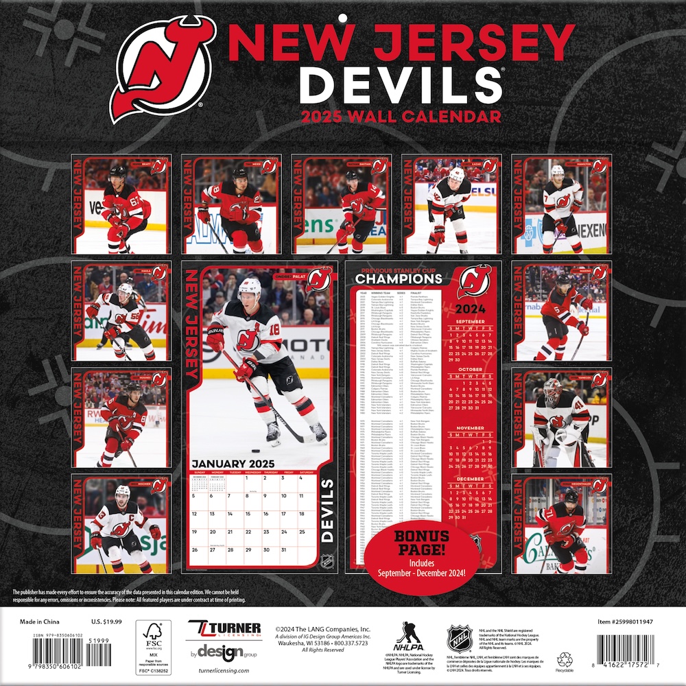 New Jersey Devils 2025 NHL Team Wall Calendar