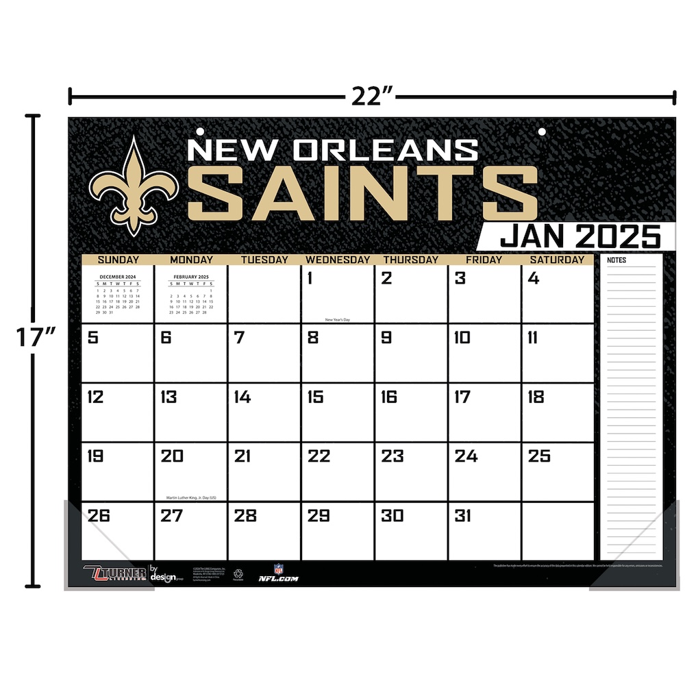 New Orleans Saints 2025 NFL 22 X 17 Desk Calendar