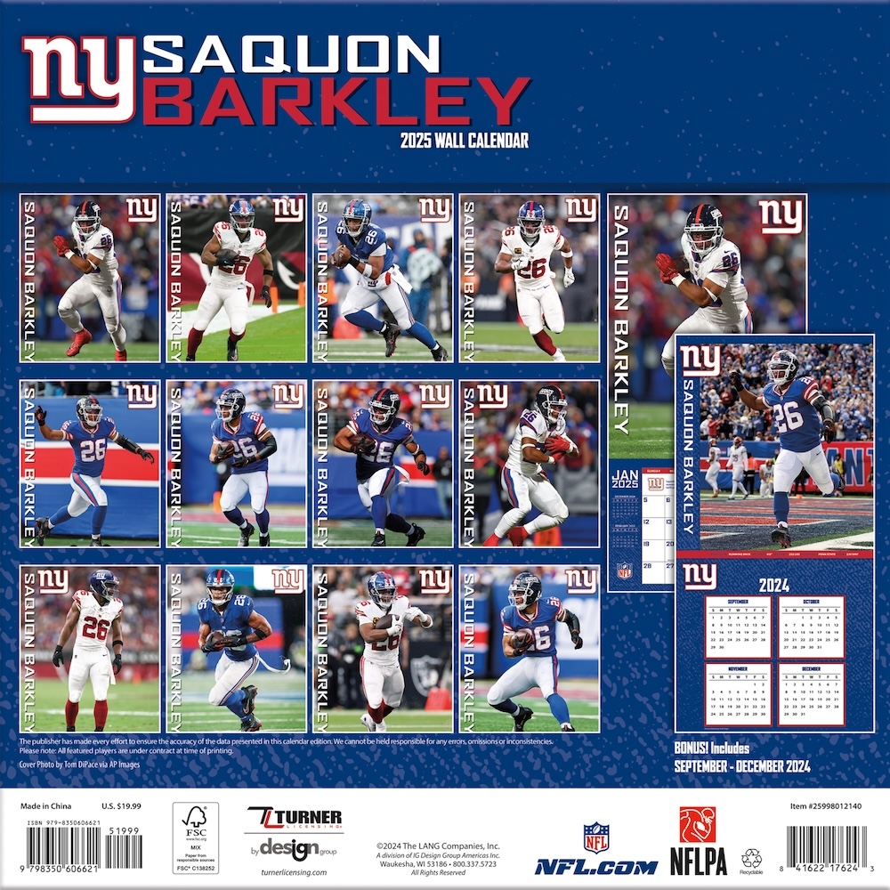 New York Giants Saquon Barkley 2025 NFL Wall Calendar