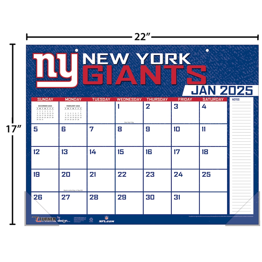 New York Giants 2025 NFL 22 X 17 Desk Calendar