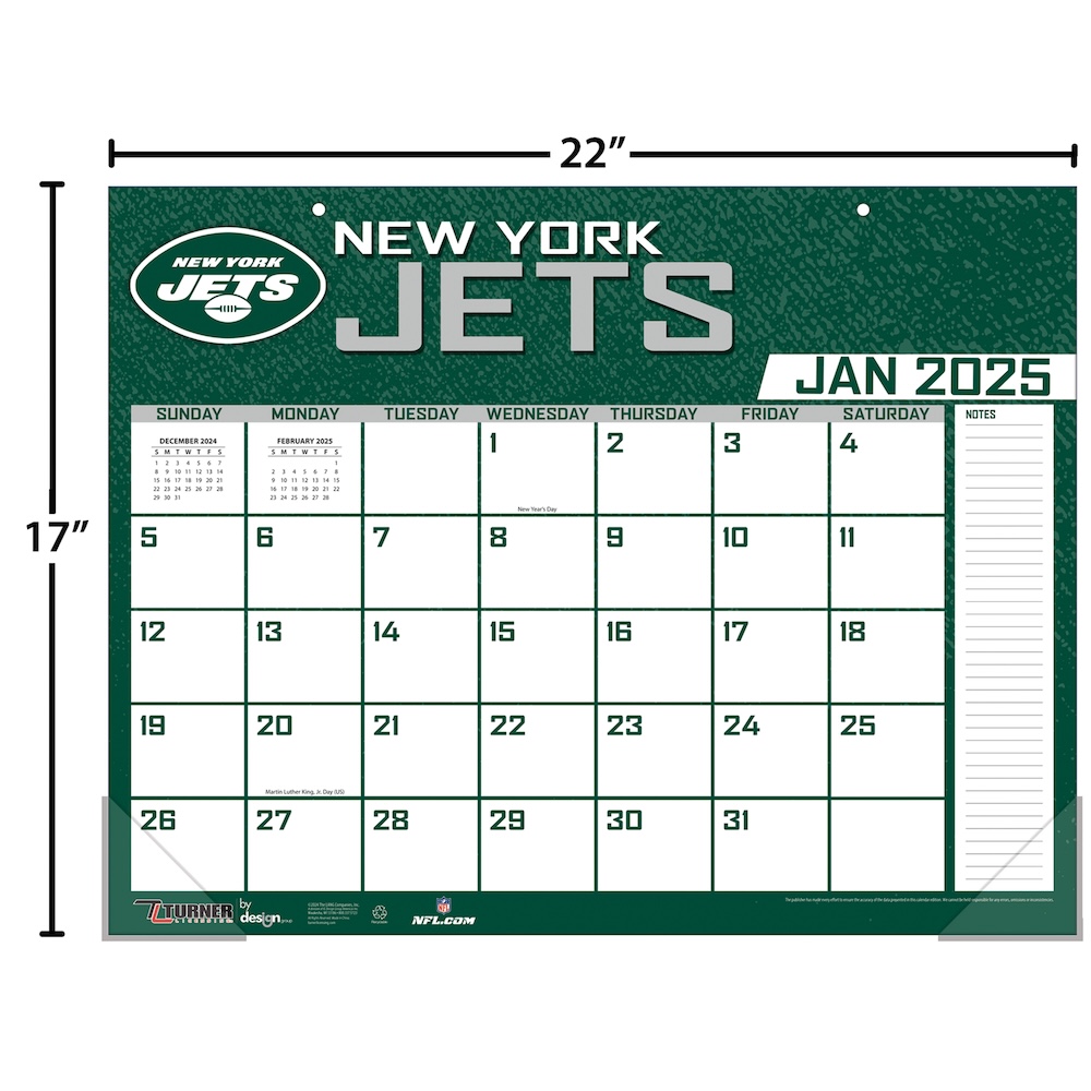 New York Jets 2025 NFL 22 X 17 Desk Calendar