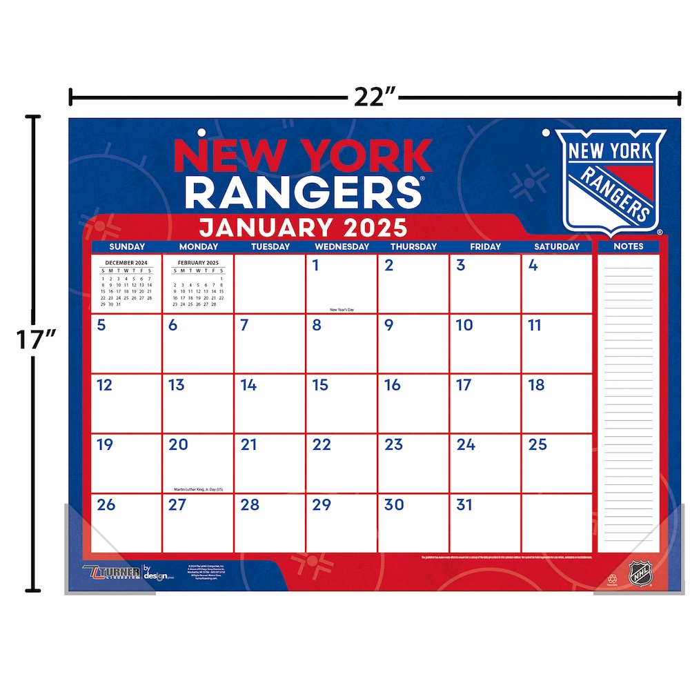 New York Rangers 2025 NHL 22 X 17 Desk Calendar