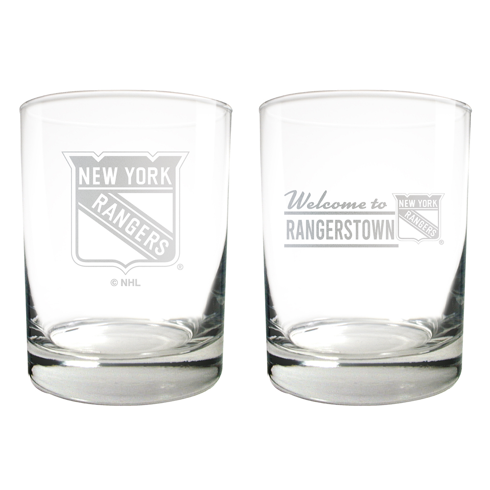 New York Rangers 2pc Rocks Glass Set