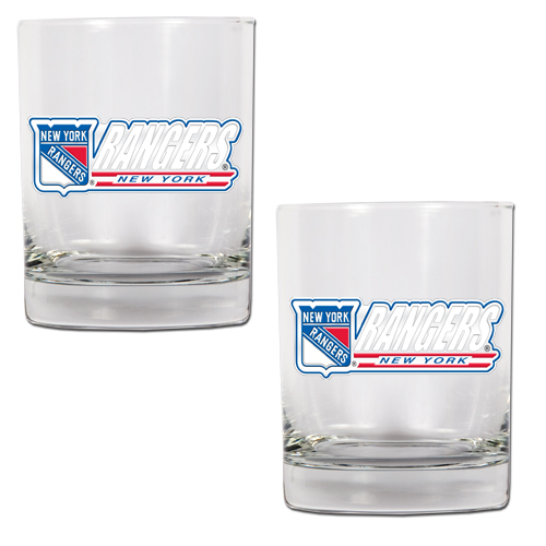 New York Rangers NHL Logo 2pc Rocks Glass Set