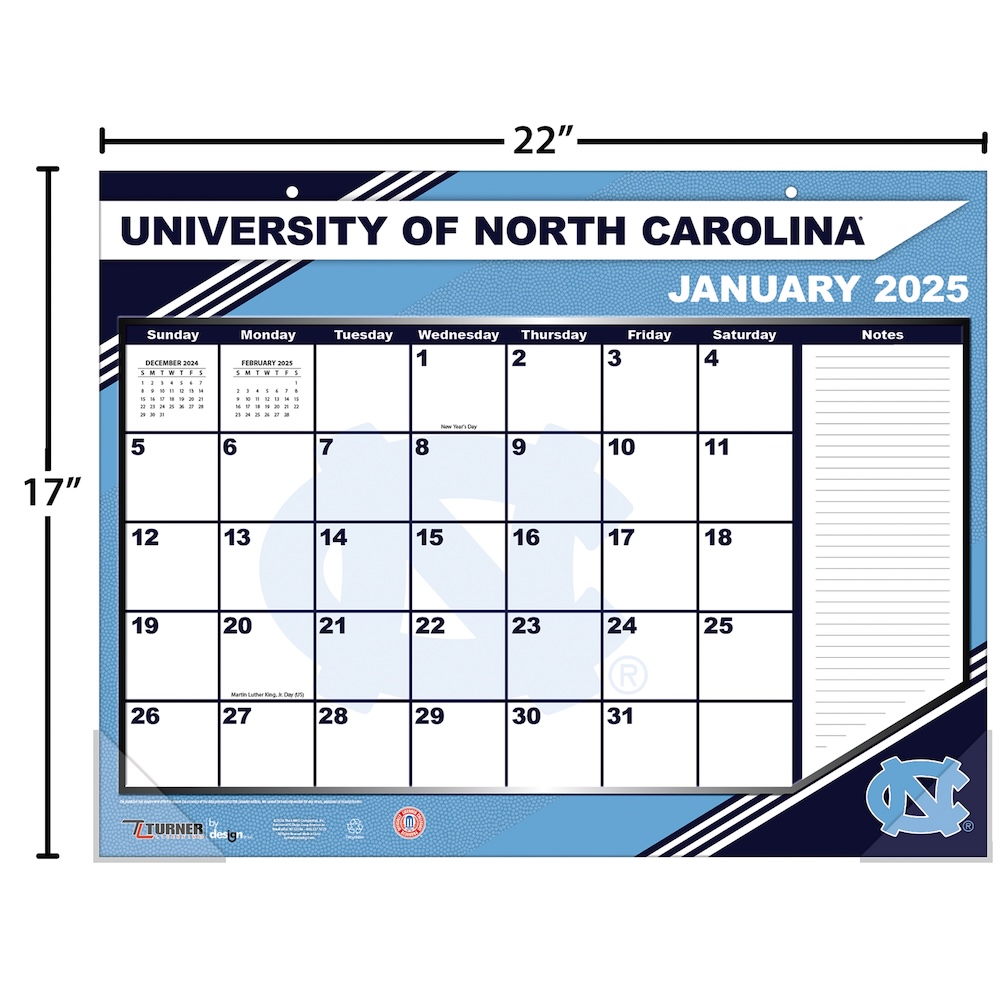 North Carolina Tar Heels 2025 NCAA 22 X 17 Desk Calendar