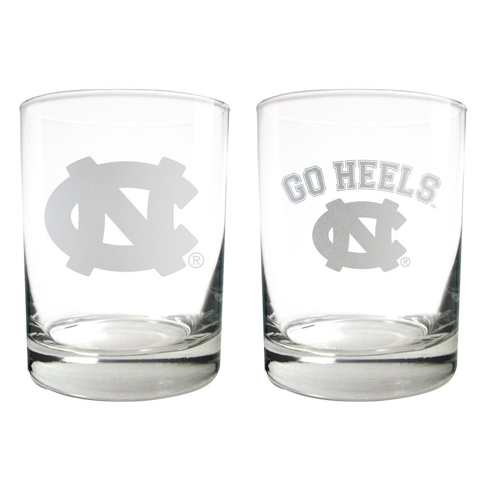 North Carolina Tar Heels 2pc Rocks Glass Set