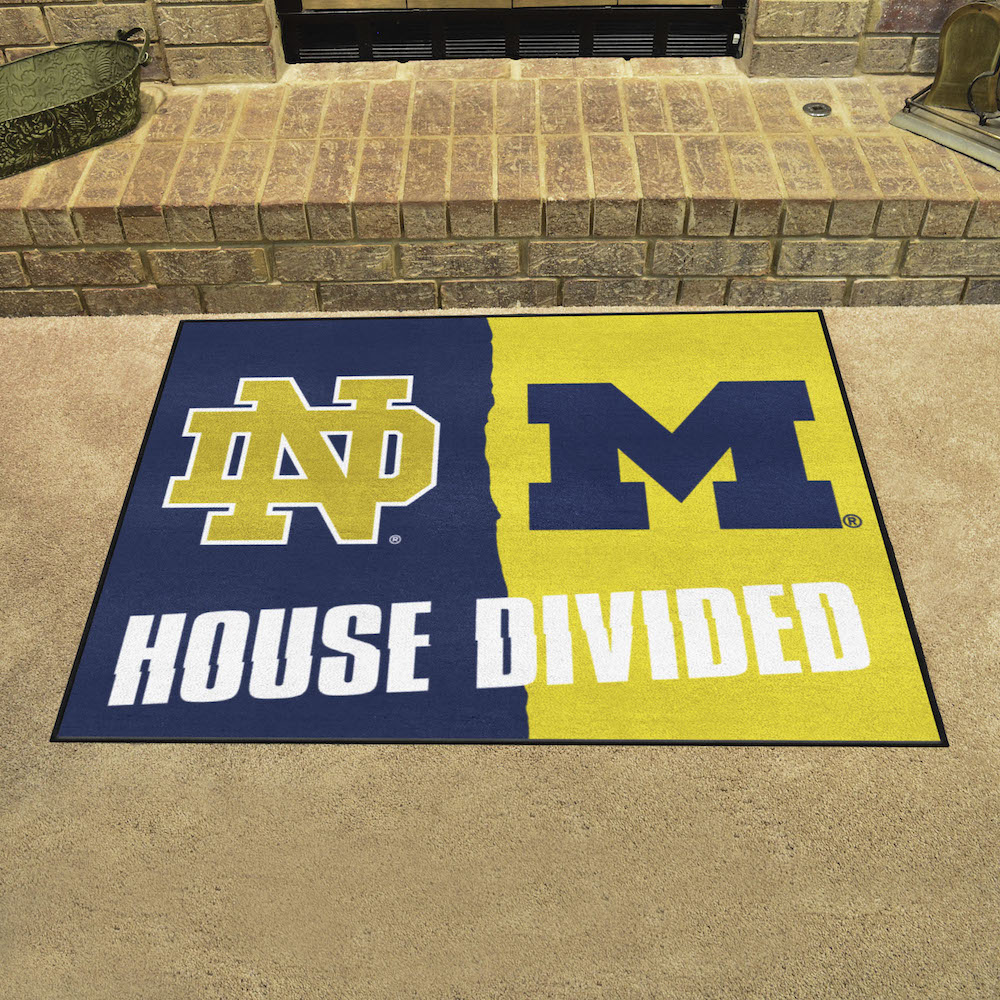 NCAA House Divided Rivalry Rug Notre Dame Fighting Irish - Michigan Wolverines