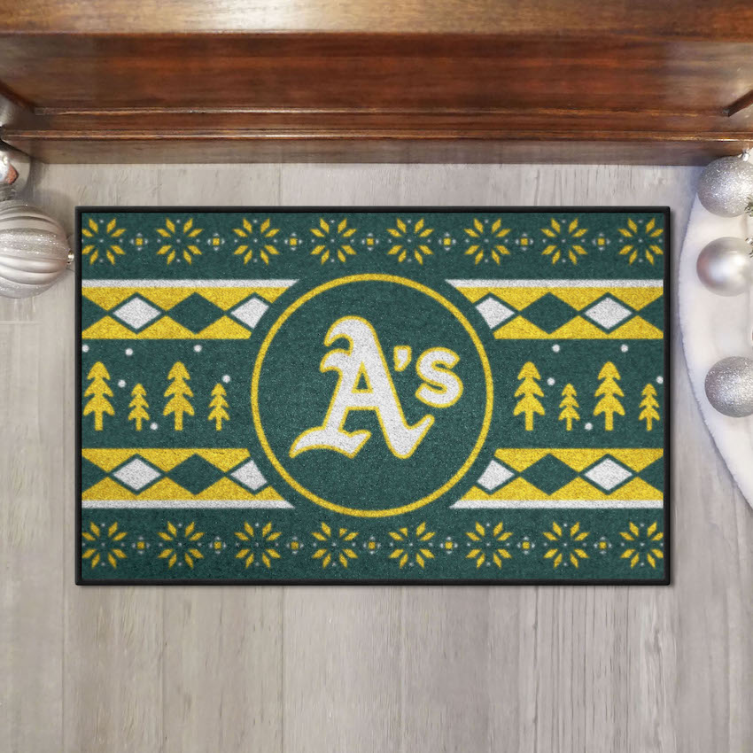 Oakland A's Holiday Sweater Themed 20 x 30 STARTER Floor Mat