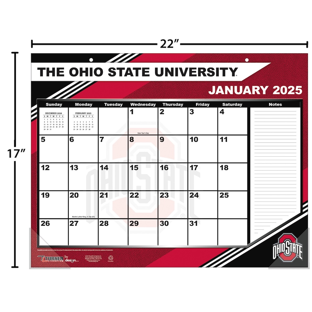 Ohio State Buckeyes 2025 NCAA 22 X 17 Desk Calendar