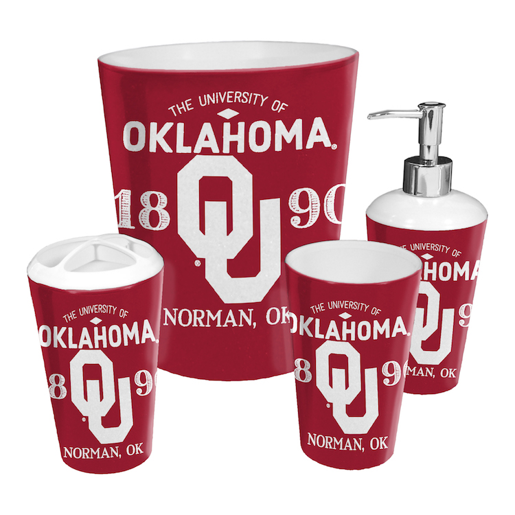 Oklahoma Sooners 4 Piece Bathroom Accessory Set