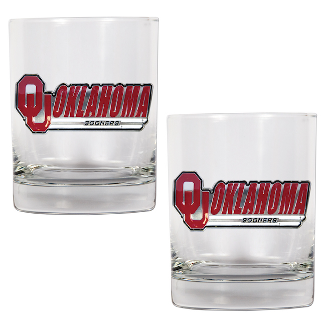 Oklahoma Sooners NCAA Logo 2pc Rocks Glass Set