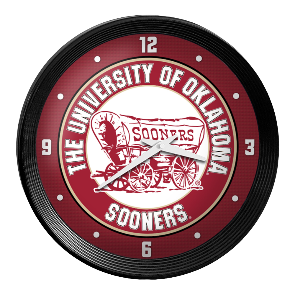 Oklahoma Sooners WAGON Ribbed Frame Wall Clock